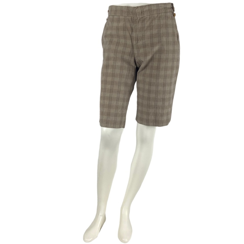 See By Chloe Linen Blend High Rise Plaid Shorts